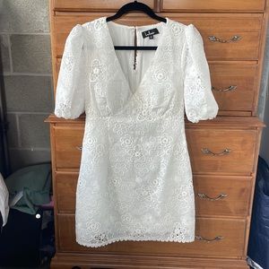 Lulu’s Lace White Puff Sleeve Mini Dress
